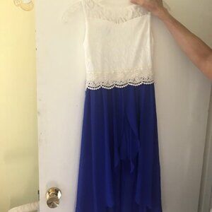 Party Dress, royal blue and white, high/low